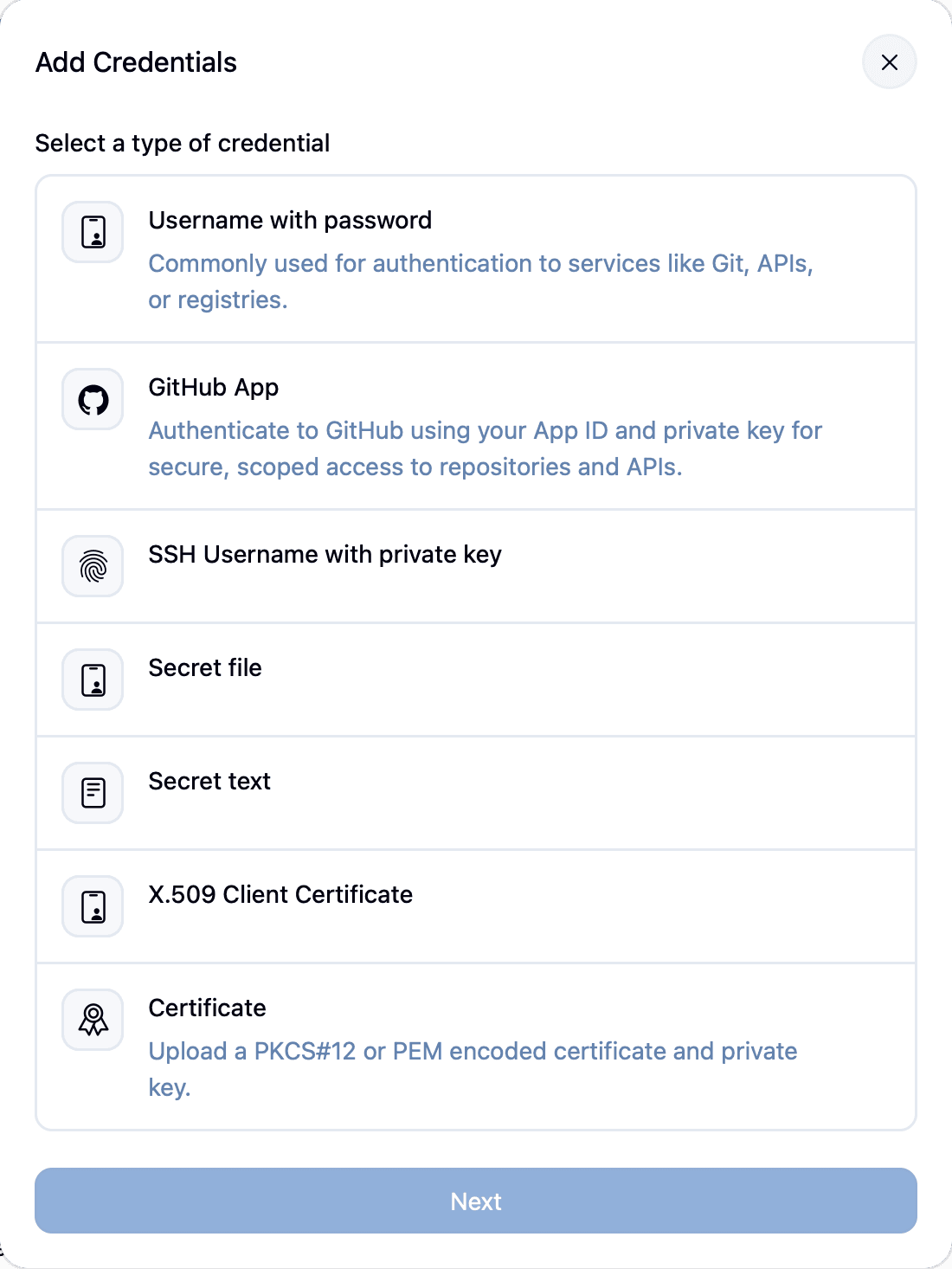 Add Credentials dialog
